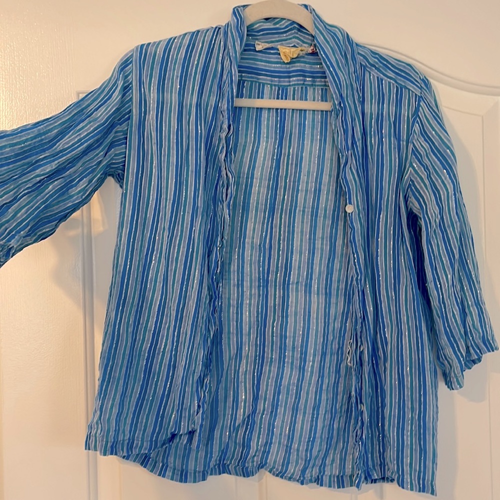 Cotton blue shimmery blouse button up